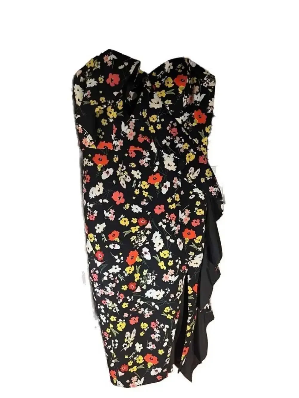 Aidan Mattox Strapless Printed Crepe Midi Dress with Ruffle Detail - Picture 3 of 8